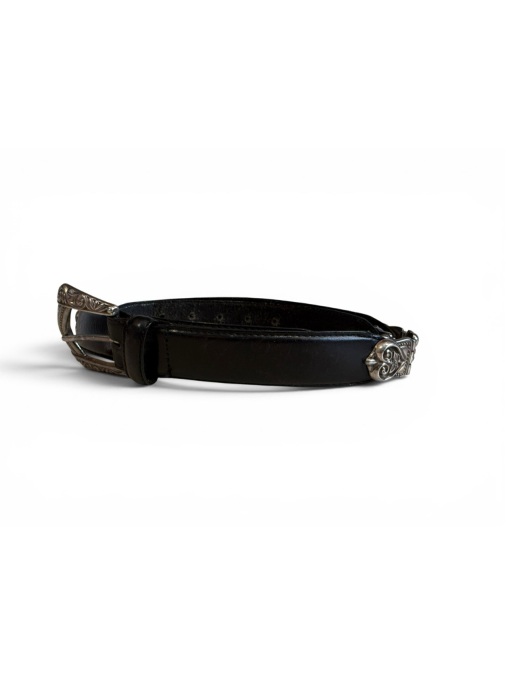 Vintage 90’s Fossil Black Leather Concho Belt Silver Western Buckle Women’s Sz M - Picture 7 of 8